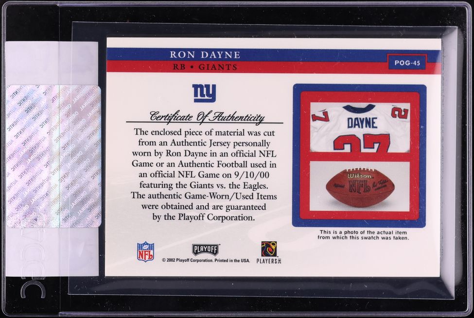 2002 Playoff Piece Of The Game Materials Ron Dayne PATCH #POG-45 CGC AUTH