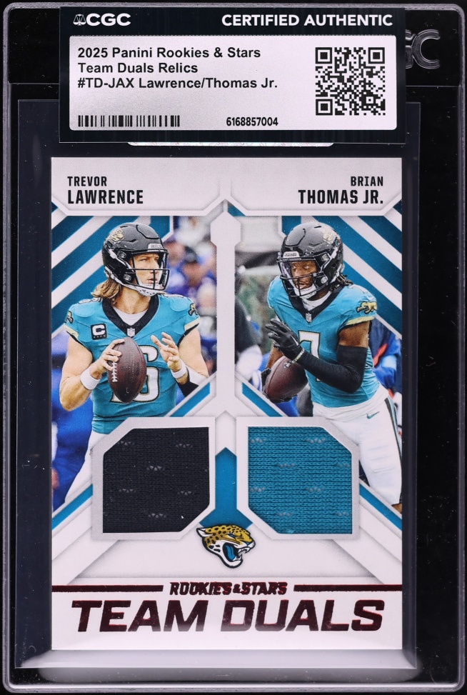 2025 Panini Rookies & Stars Team Duals Trevor Lawrence Brian Thomas Jr. PATCH #TD-JAX CGC AUTH