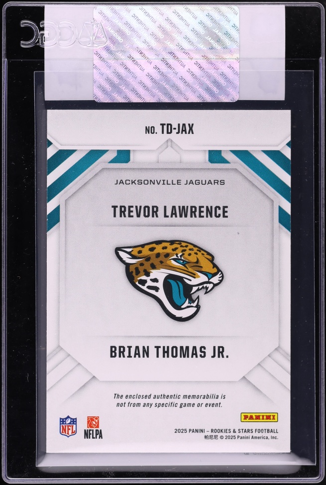 2025 Panini Rookies & Stars Team Duals Trevor Lawrence Brian Thomas Jr. PATCH #TD-JAX CGC AUTH