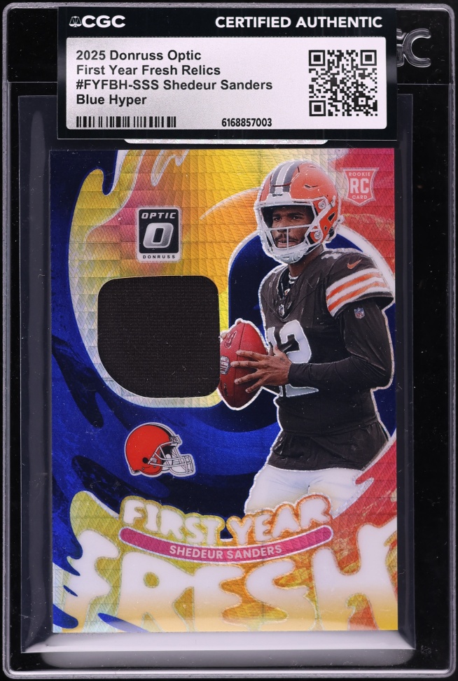 2025 Donruss Optic First Year Fresh Blue Hyper Shedeur Sanders ROOKIE PATCH #FYFBH-SSS CGC AUTH