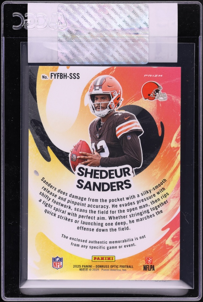 2025 Donruss Optic First Year Fresh Blue Hyper Shedeur Sanders ROOKIE PATCH #FYFBH-SSS CGC AUTH