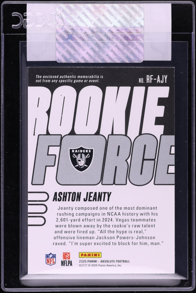 2025 Absolute Force Ashton Jeanty ROOKIE PATCH #RF-AJY CGC AUTH