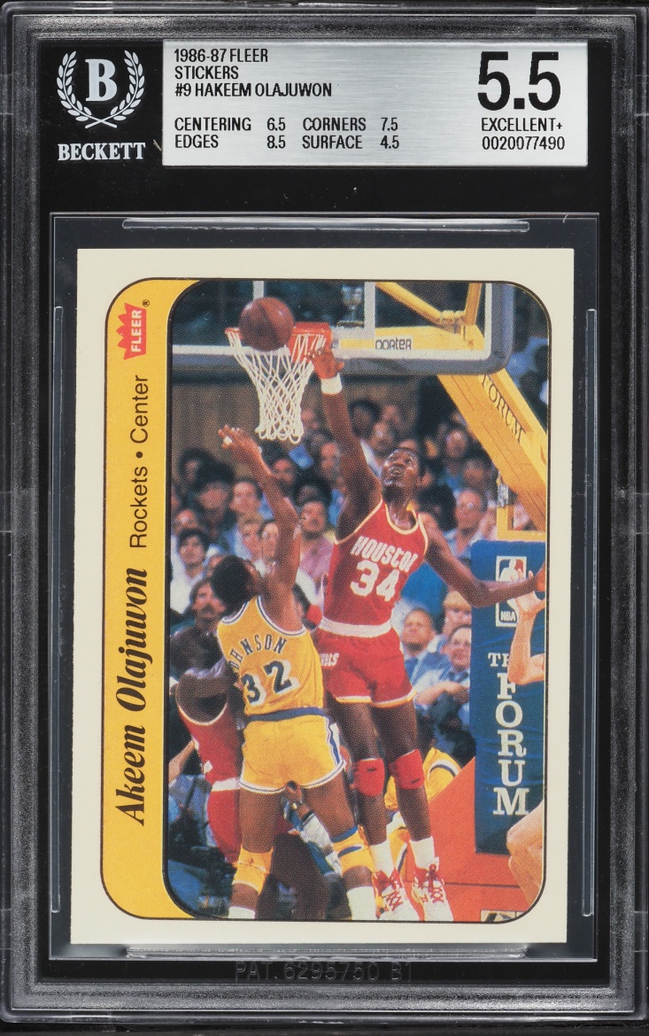 1986 Fleer Sticker Hakeem Olajuwon #9 BGS 5.5 EX+