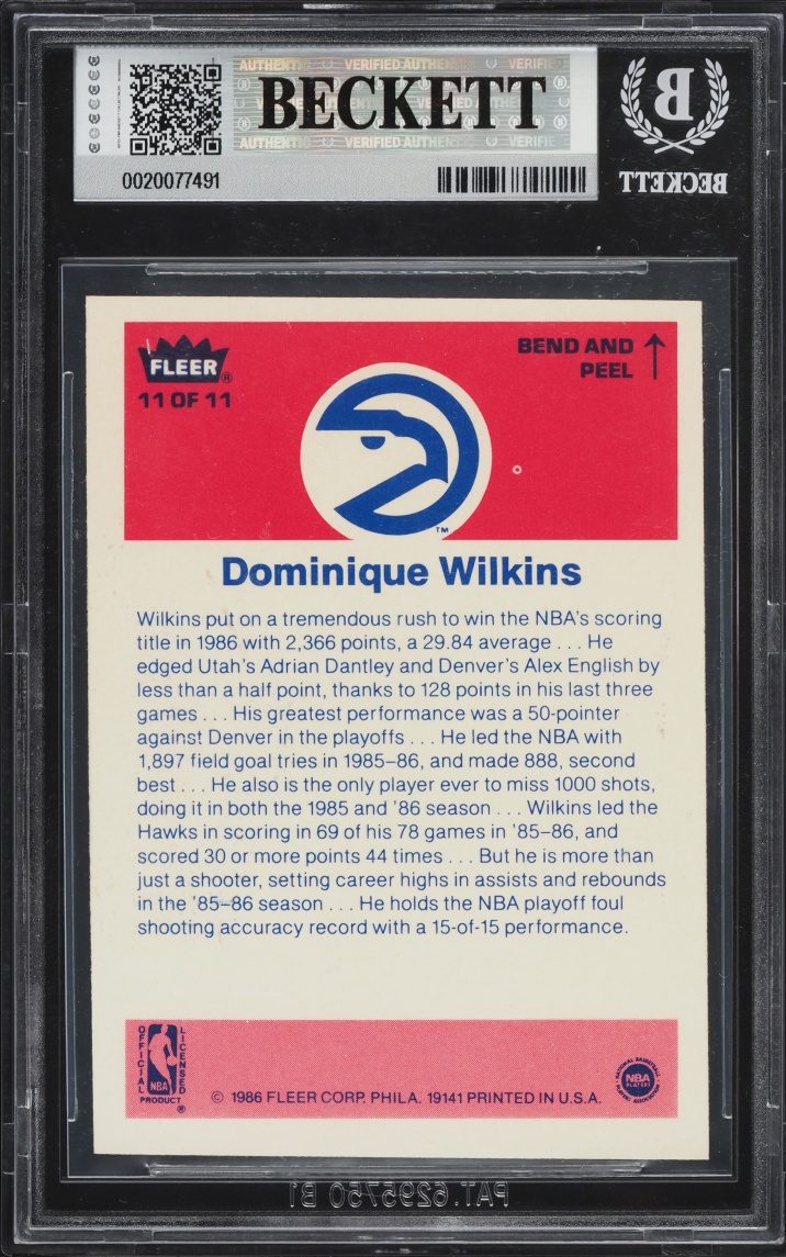 1986 Fleer Sticker Dominique Wilkins #11 BGS 5.5 EX+