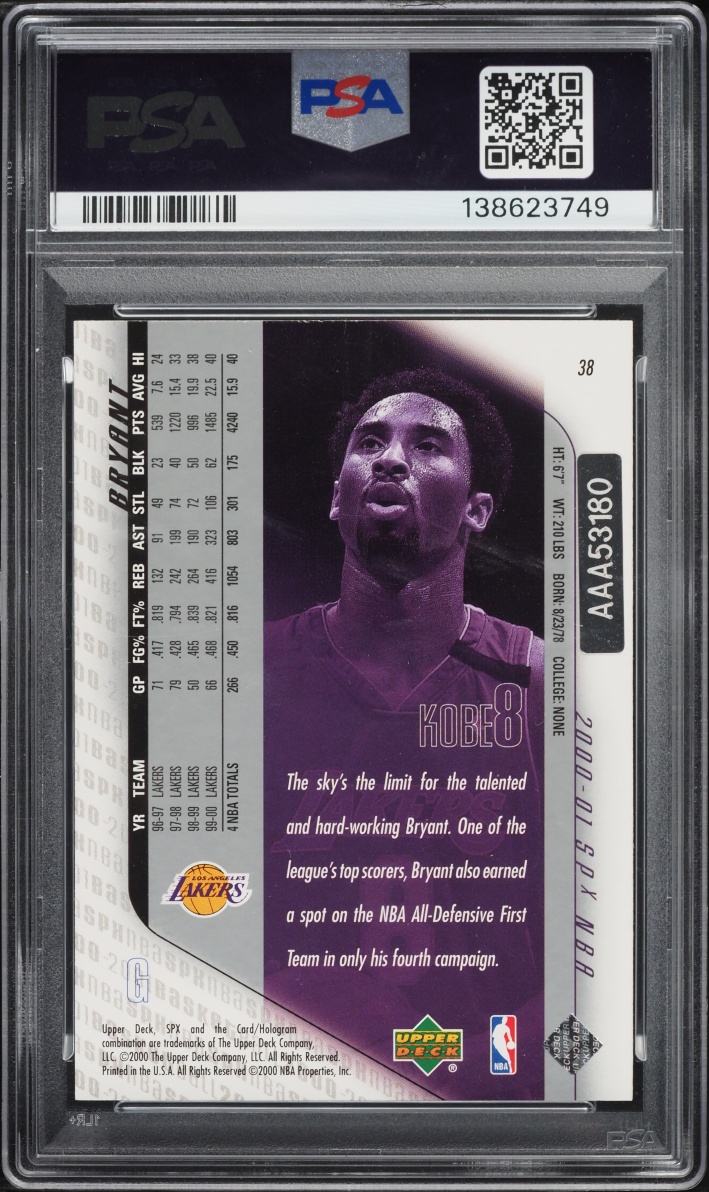 2002 Ultimate Collection Buyback '00 SPx Kobe Bryant AUTO DNA 9 /14 #38 PSA 8 NM-MT
