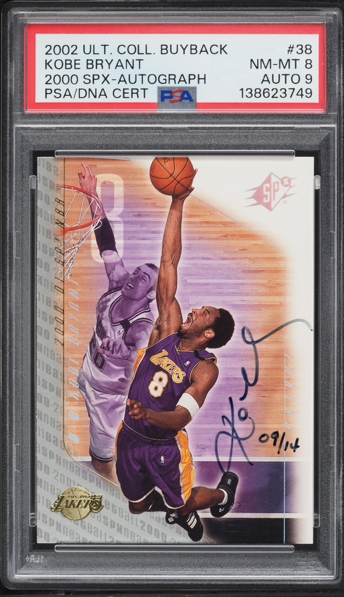 2002 Ultimate Collection Buyback '00 SPx Kobe Bryant AUTO DNA 9 /14 #38 PSA 8 NM-MT