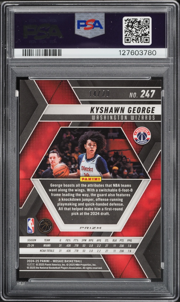 2024 Panini Mosaic Cherry Blossom Choice Kyshawn George ROOKIE /20 #247 PSA 9 MINT