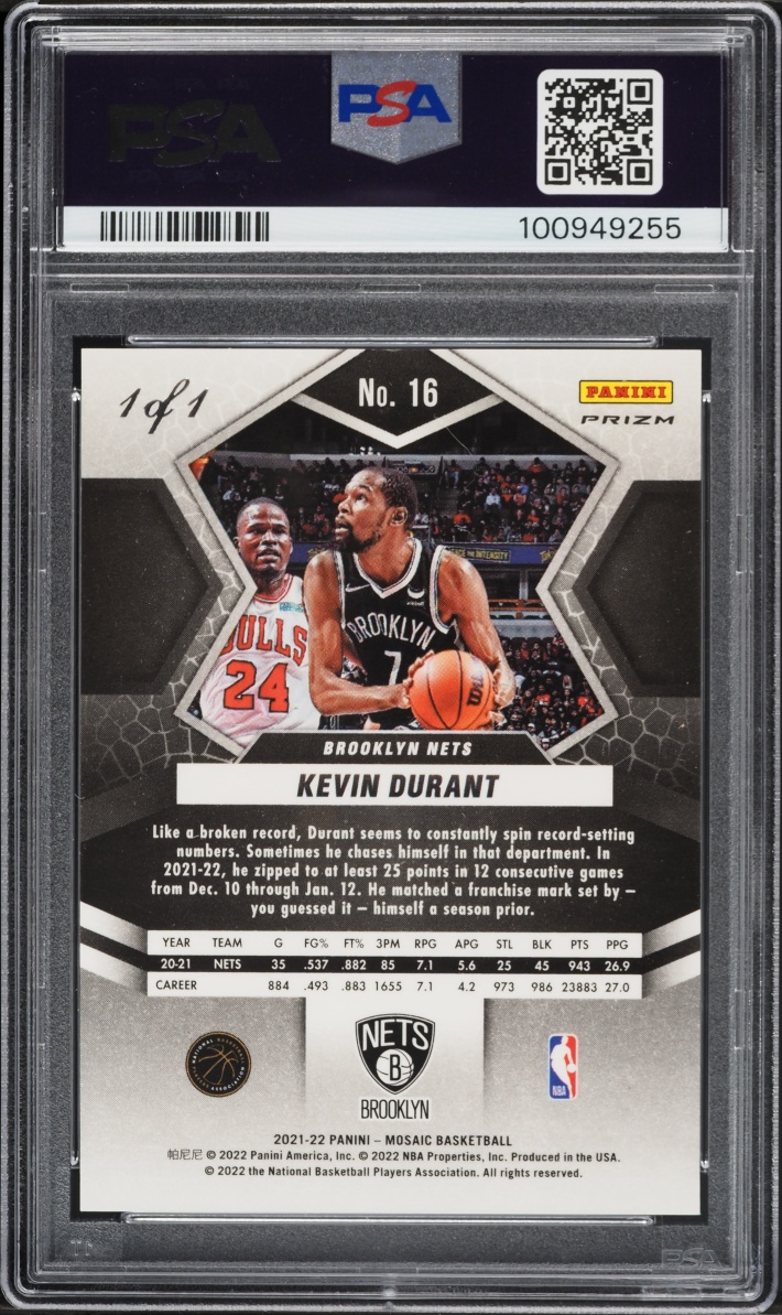 2021 Panini Mosaic Nebula Choice Prizm Kevin Durant 1/1 #16 PSA 10 GEM MINT