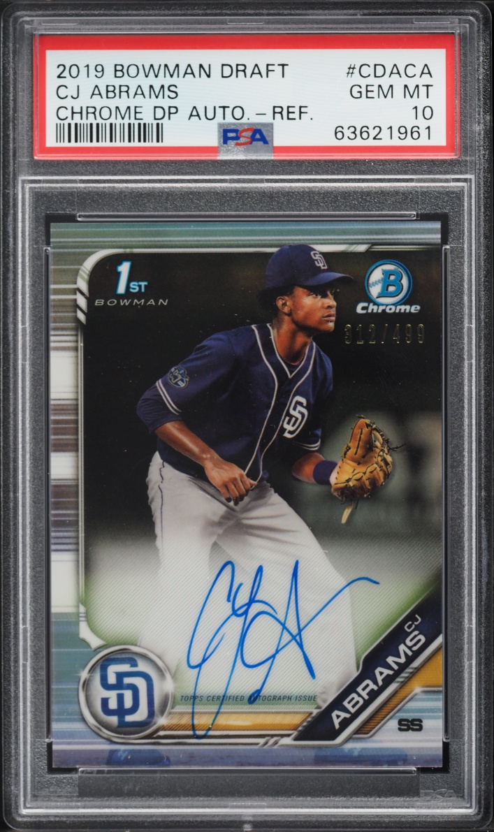 2019 Bowman Chrome Draft Refractor CJ Abrams PROSPECT AUTO /499 #CDA-CA PSA 10 GEM MINT