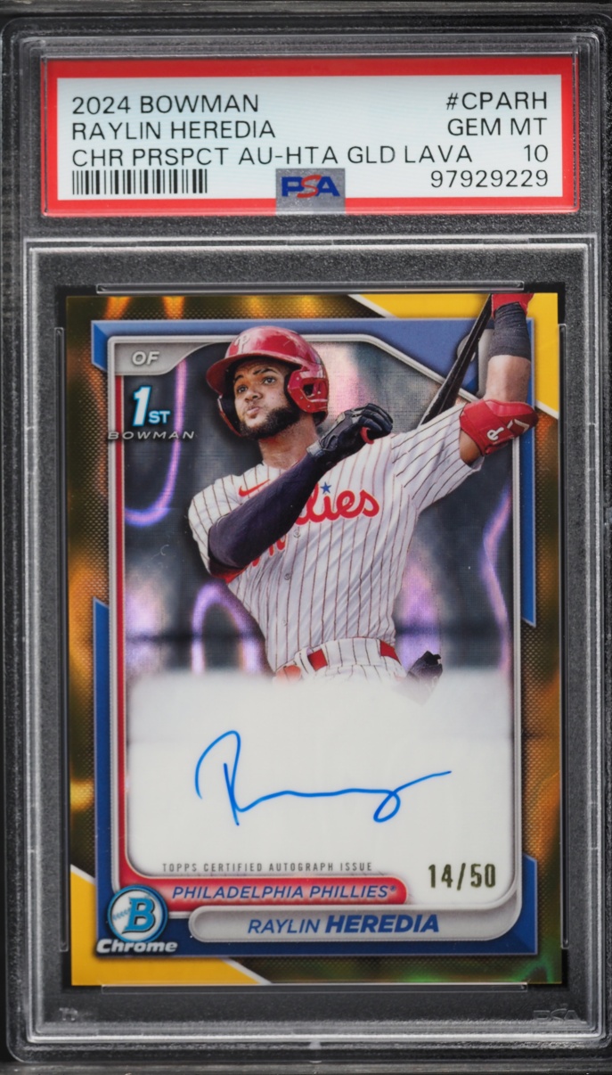 2024 Bowman Chrome HTA Gold Lava Raylin Heredia PROSPECT AUTO /50 #CPA-RH PSA 10 GEM MINT
