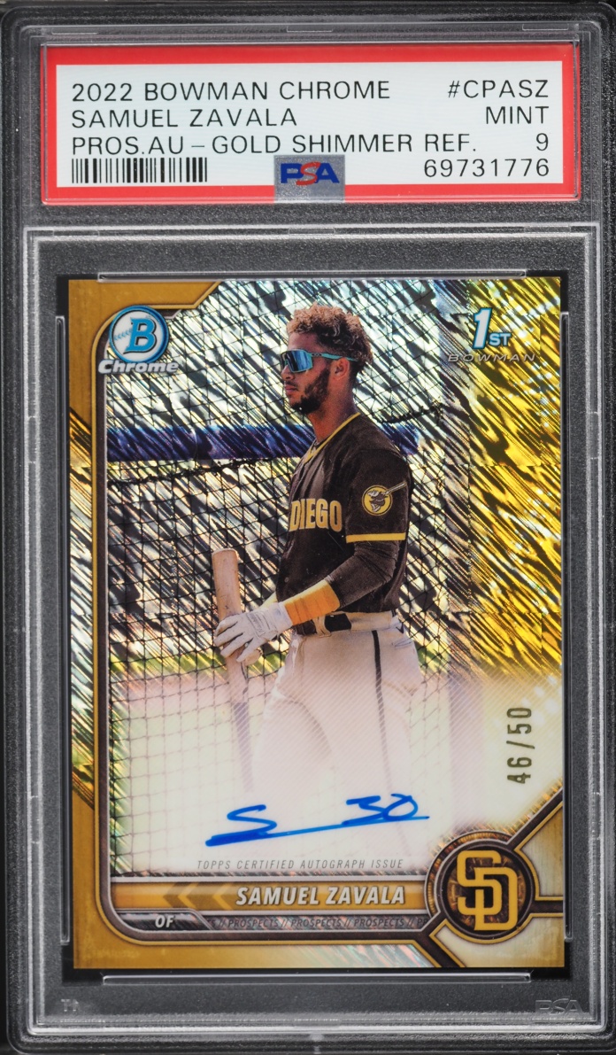 2022 Bowman Chrome Gold Shimmer Refractor Samuel Zavala PROSPECT AUTO /50 #CPA-SZ PSA 9 MINT