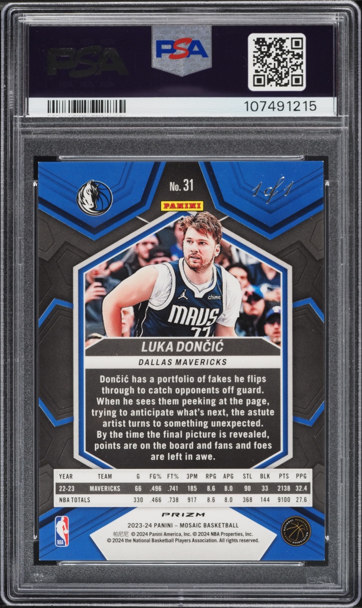 2023 Panini Mosaic Nebula Choice Luka Doncic 1/1 #31 PSA 8 NM-MT
