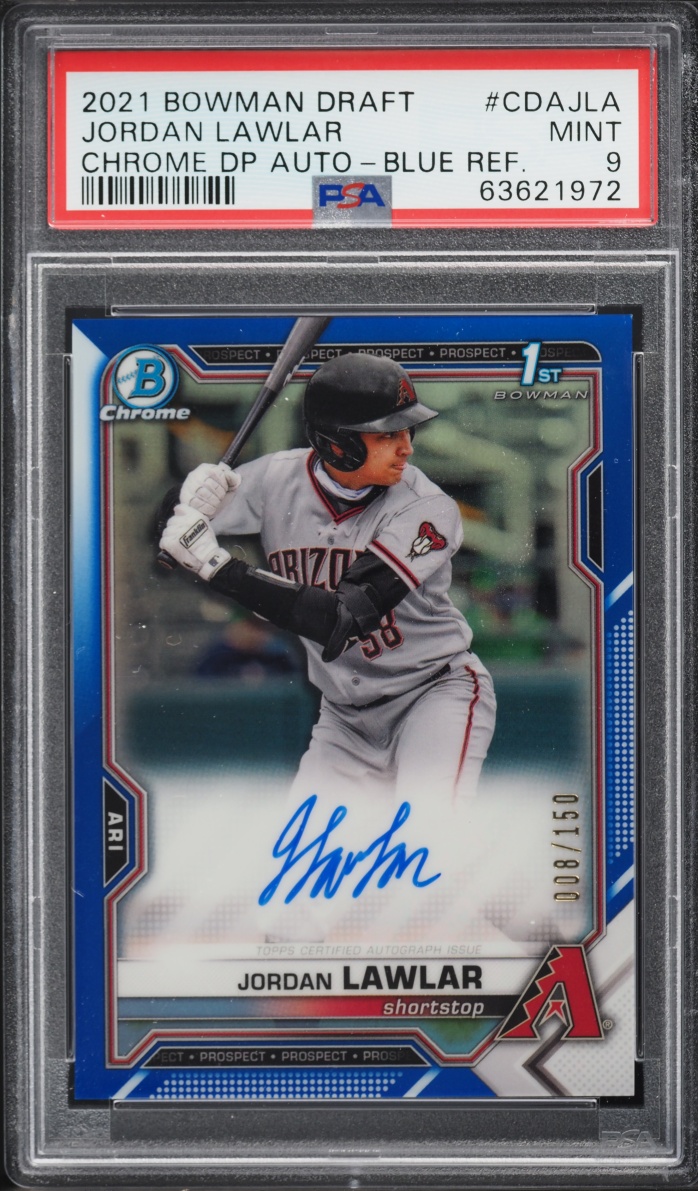 2021 Bowman Chrome Draft Blue Refractor Jordan Lawlar PROSPECT AUTO /150 #CDA-JLA PSA 9 MINT