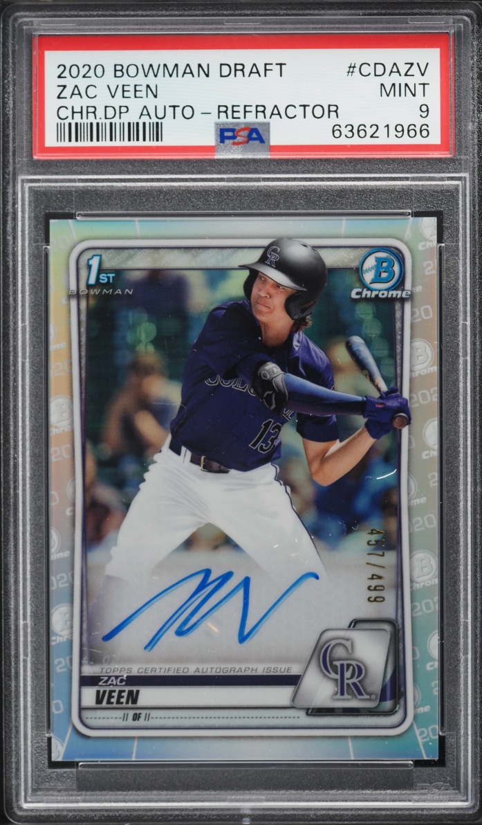 2020 Bowman Chrome Draft Refractor Zac Veen PROSPECT AUTO /499 #CDA-ZV PSA 9 MINT