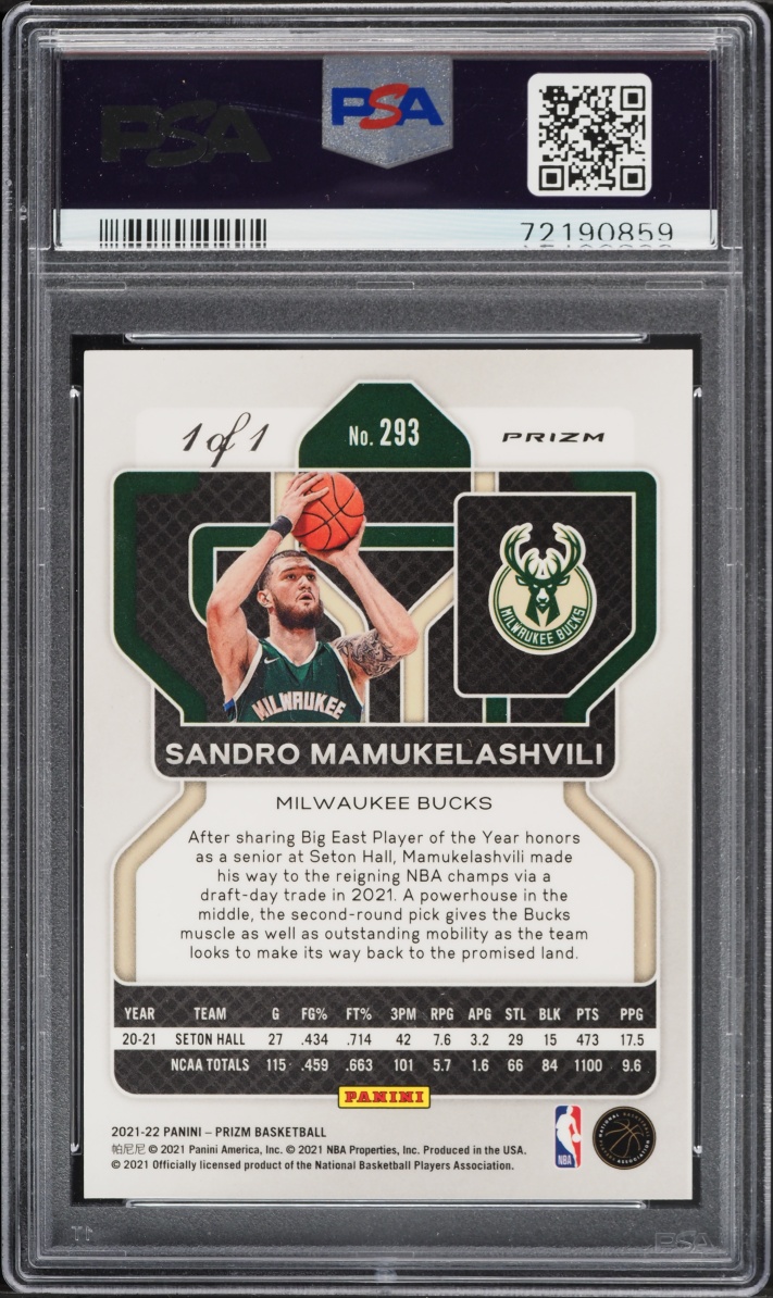 2021 Panini Prizm Nebula Choice Sandro Mamukelashvili ROOKIE 1/1 #293 PSA 9 MINT