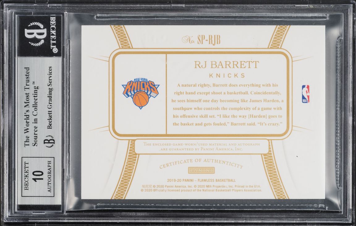 2019 Panini Flawless Prime RJ Barrett ROOKIE PATCH AUTO /25 #SP-RJB BGS 8.5 NM-MT+