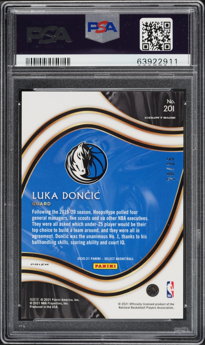 2020 Select Courtside Blue Disco Prizm Luka Doncic /25 #201 PSA 10 GEM MINT