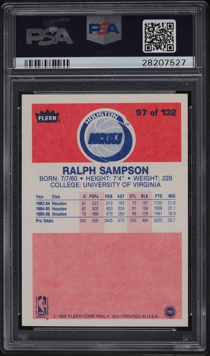 1986 Fleer Basketball Ralph Sampson ROOKIE #97 PSA 9 MINT