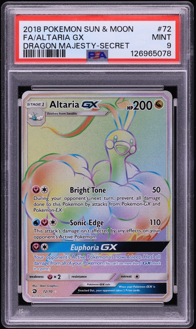 2018 Pokemon Sun & Moon Dragon Majesty Rainbow Rare Altaria GX #72 PSA 9 MINT