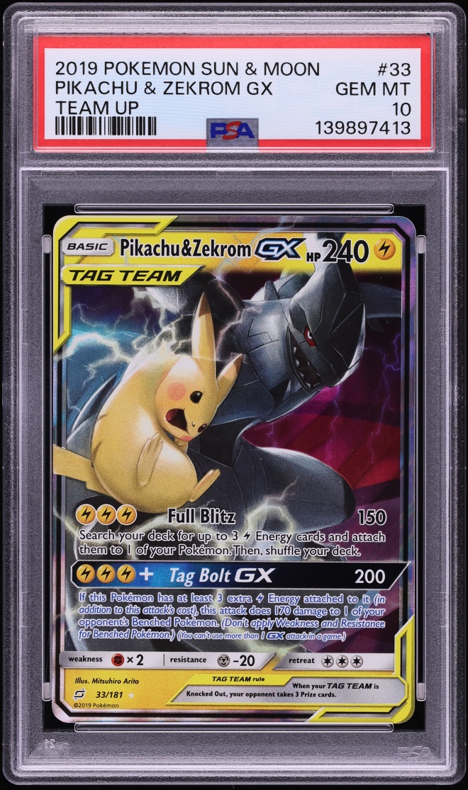 2019 Pokemon Sun & Moon Team Up Pikachu & Zekrom GX #33 PSA 10 GEM MINT