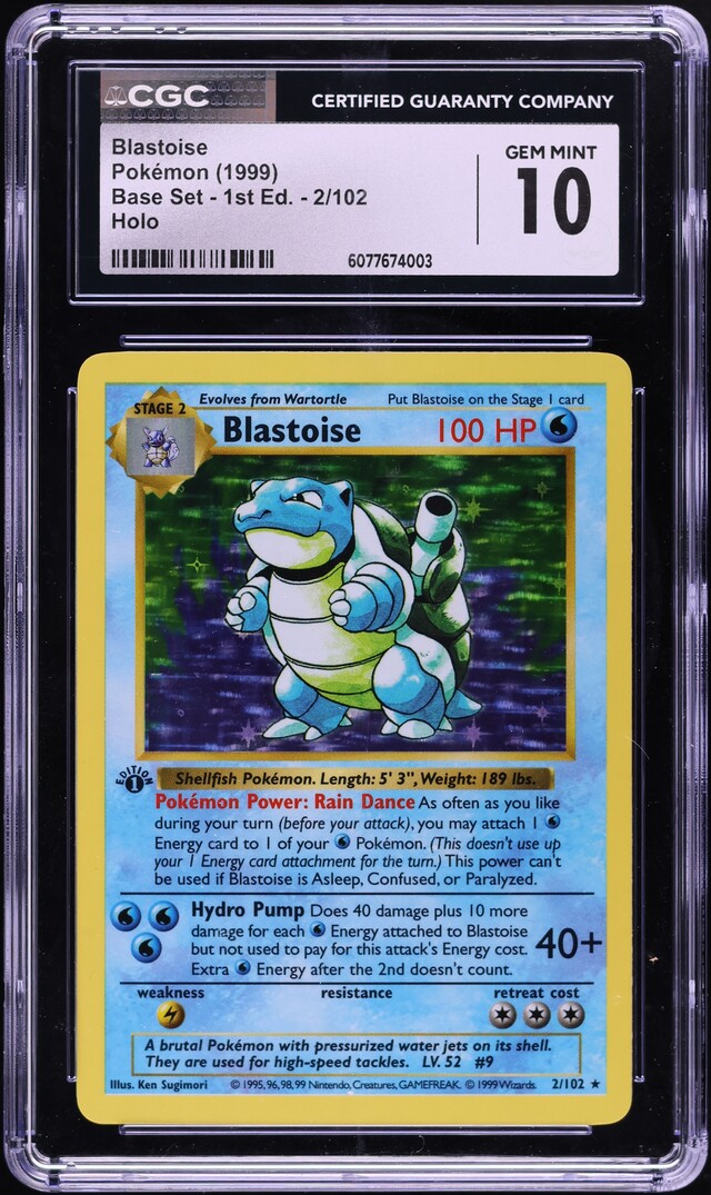 1999 Pokemon Base Set Shadowless 1st Edition Holo Blastoise #2 CGC 10 GEM MINT