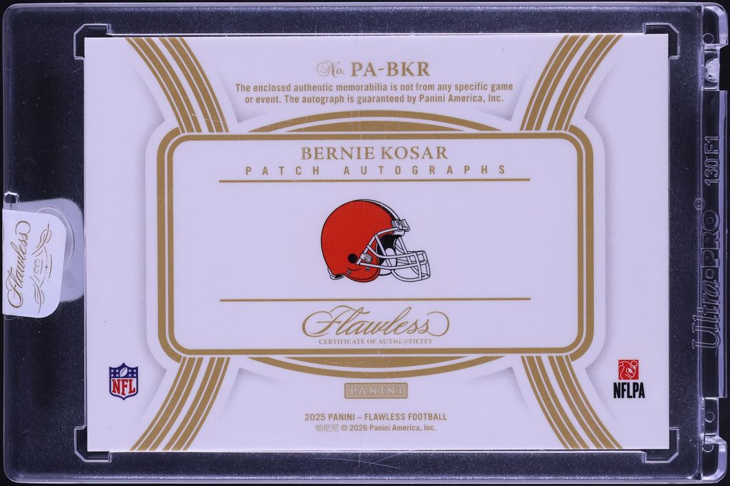 2025 Panini Flawless Bronze Bernie Kosar NFL SHIELD PATCH AUTO 4/4 #PA-BKR
