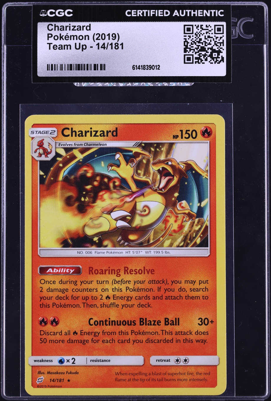2019 Pokemon Sun & Moon Team Up Charizard #14 CGC AUTH