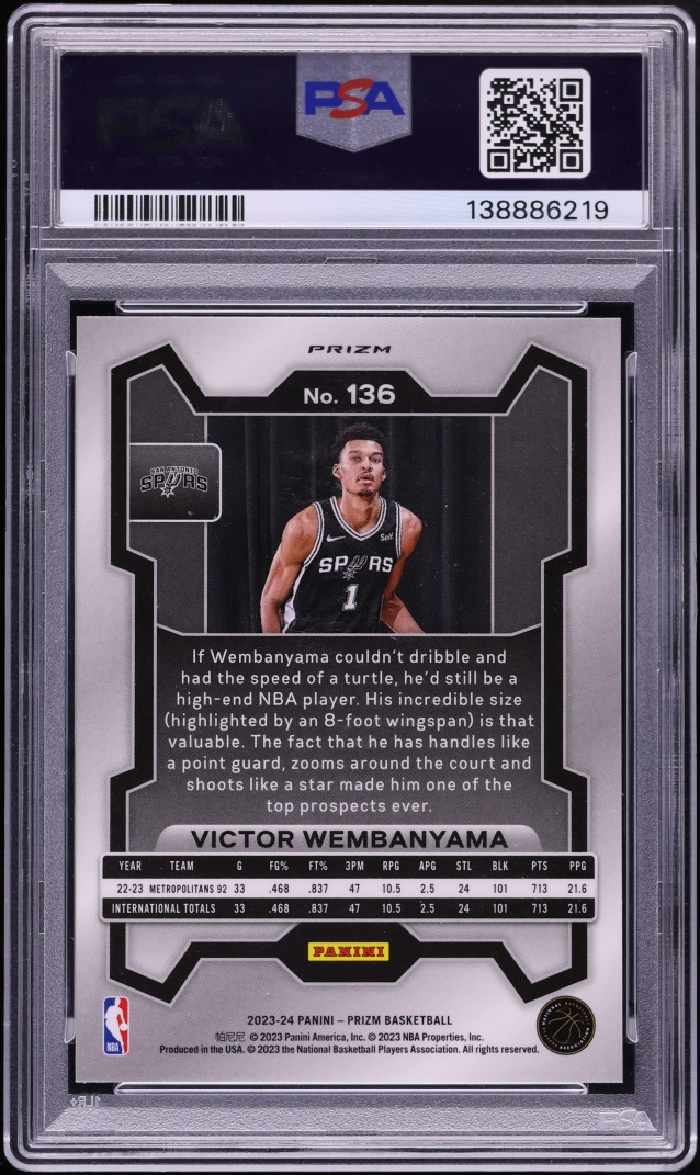 2023 Panini Prizm Silver Victor Wembanyama ROOKIE #136 PSA 10 GEM MINT