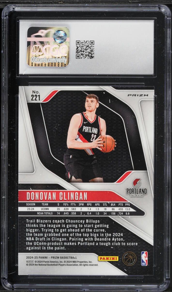 2024 Panini Prizm Silver Donovan Clingan ROOKIE #221 CGC 10 GEM MINT