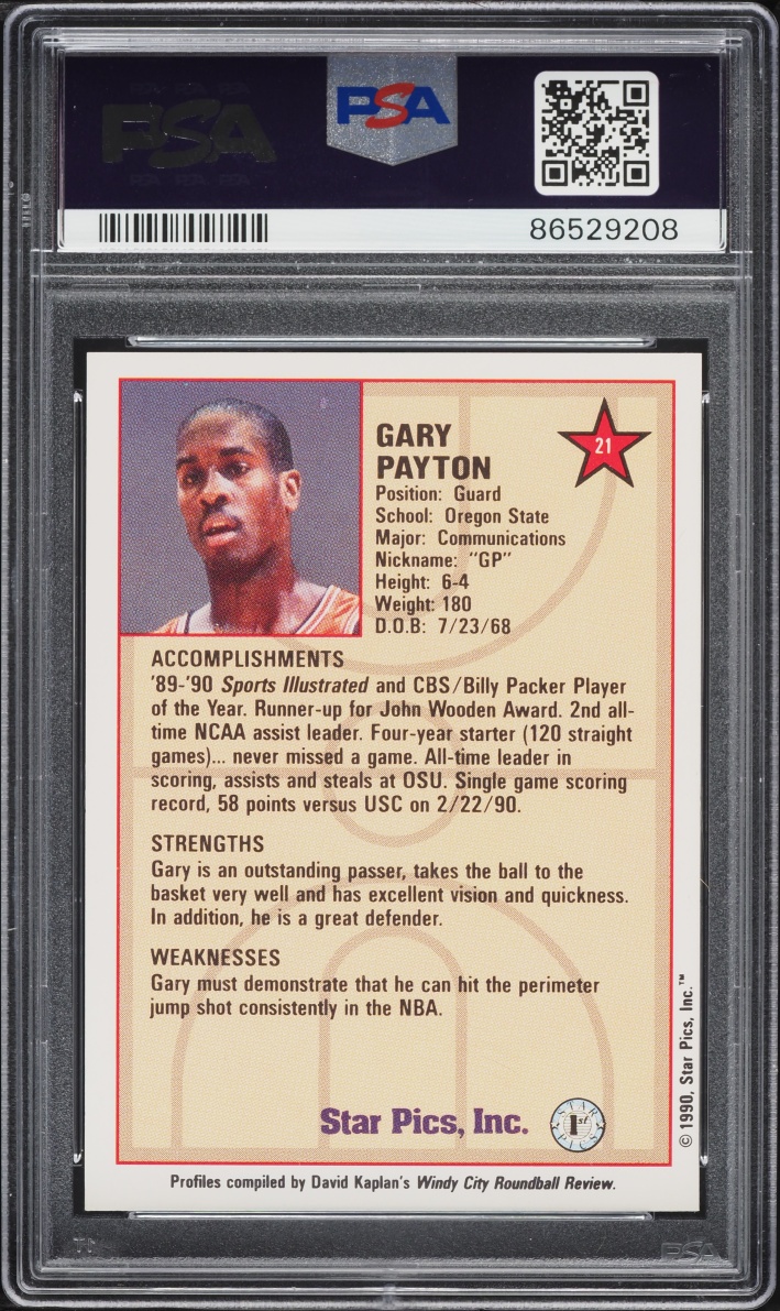 1990 Star Pics Gary Payton ROOKIE #21 PSA 9 MINT