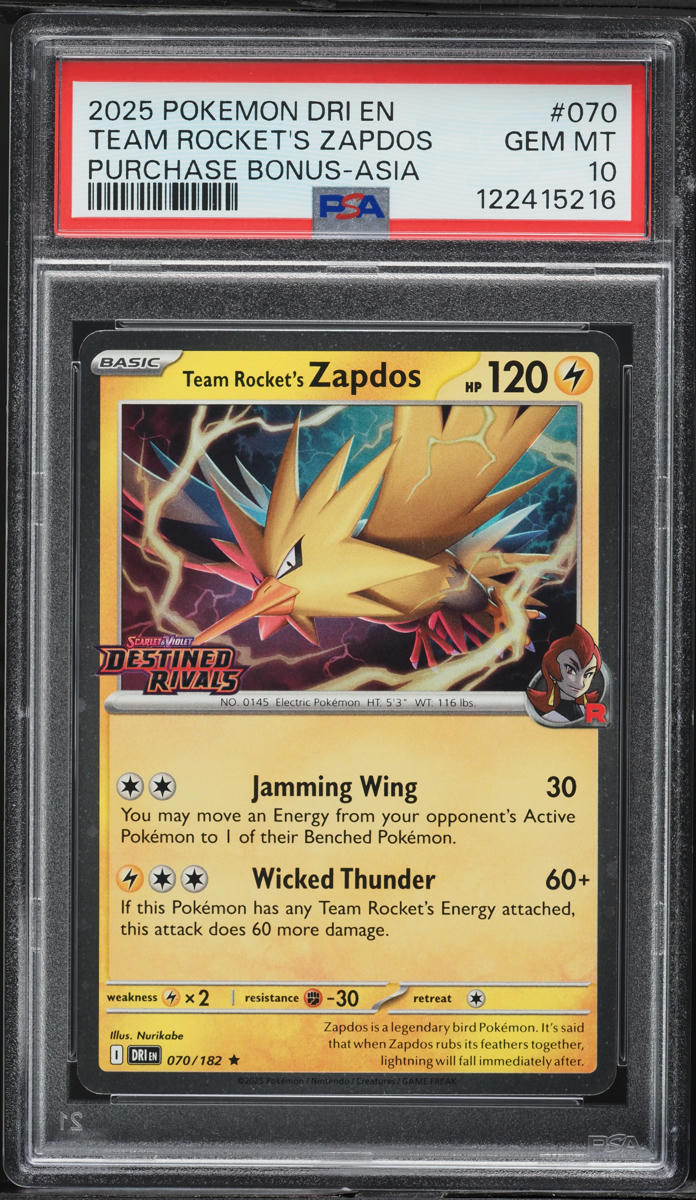 2025 Pokemon Scarlet & Violet Destined Rivals Bonus Asia Team Rocket's Zapdos #070 PSA 10
