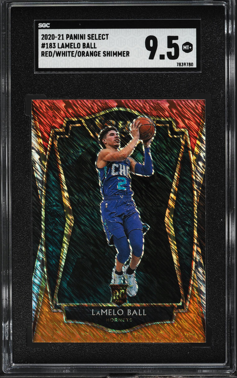 2020 Select Premier Level Red White Orange Shimmmer Prizm Lamelo Ball RC SGC 9.5