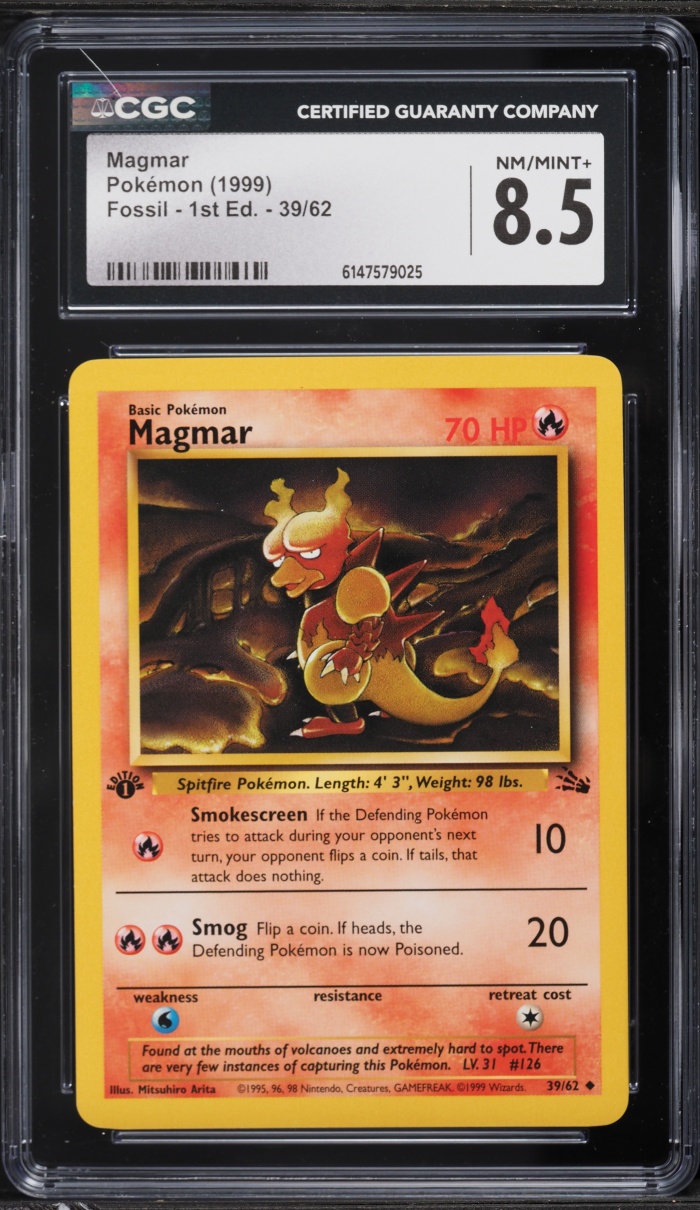 1999 Pokemon Fossil 1st Edition Magmar #39 CGC 8.5 NM-MT+