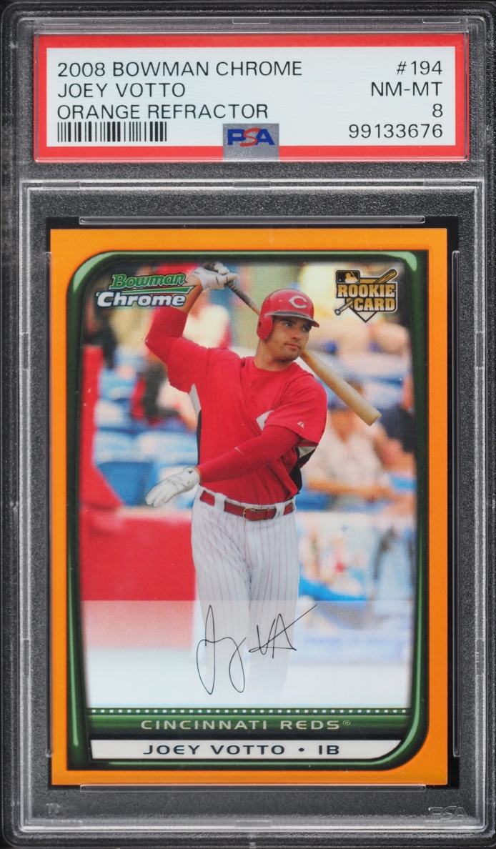 2008 Bowman Chrome Orange Refractor Joey Votto ROOKIE /25 #194 PSA 8 NM-MT