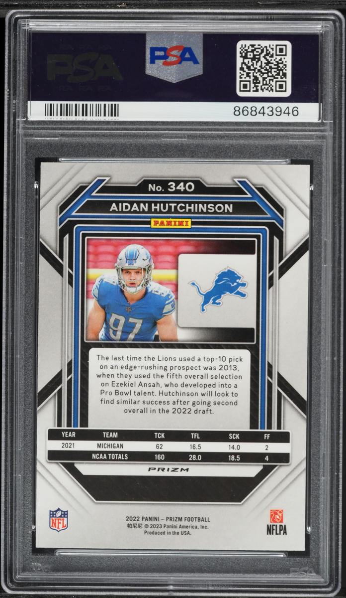 2022 Panini Prizm Black & Red Checker Aidan Hutchinson ROOKIE #340 PSA 10 GEM MINT