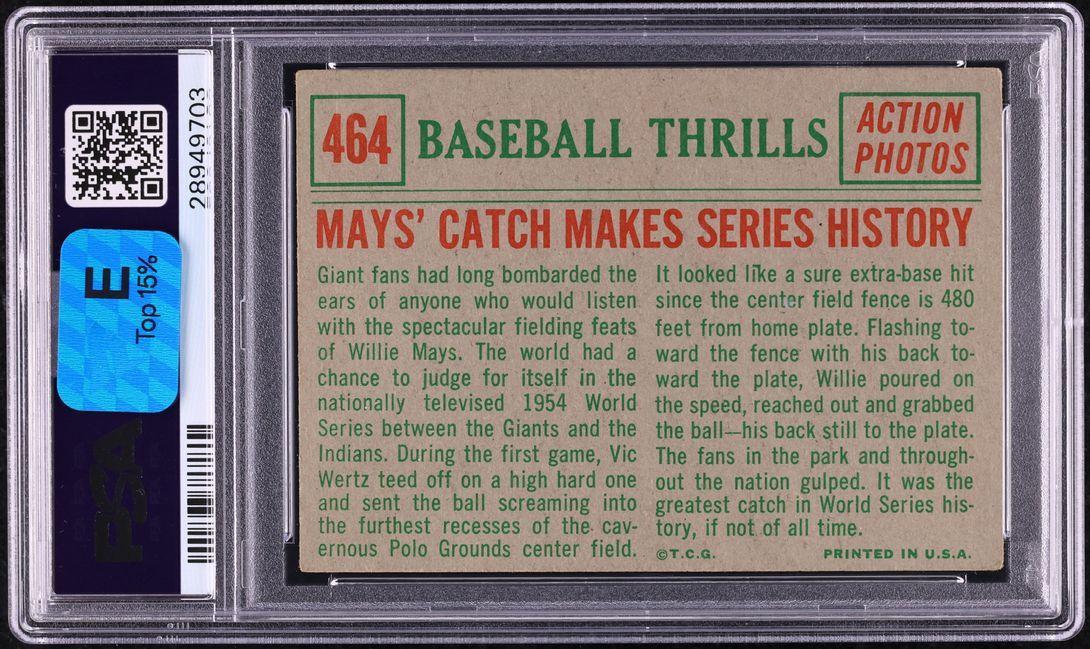 1959 Topps Willie Mays CATCH MAKES HISTORY AUTO DNA 8 #464 PSA 3 VG