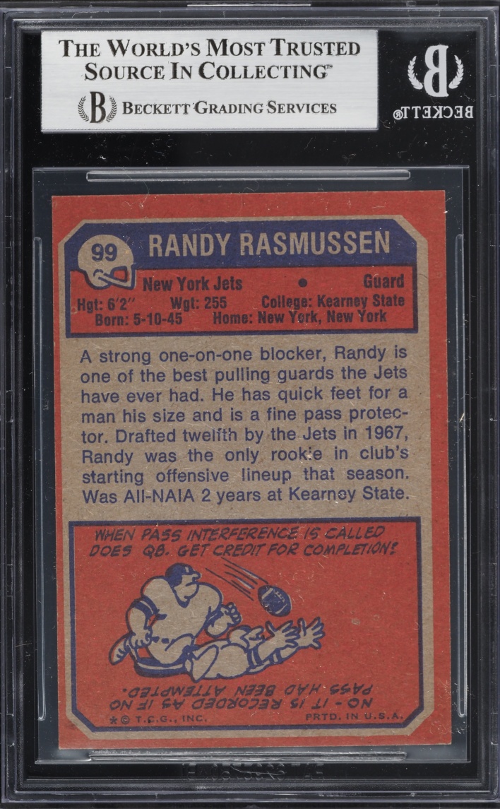 1973 Topps Football Randy Rasmussen ROOKIE #99 BGS ALTERED AUTH