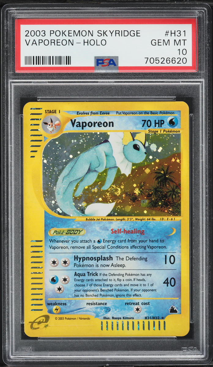 2003 Pokemon Skyridge Holo Vaporeon #H31 PSA 10 GEM MINT