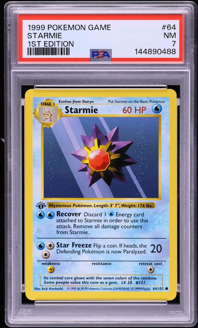 1999 Pokemon Base Set Shadowless 1st Edition Starmie #64 PSA 7 NRMT
