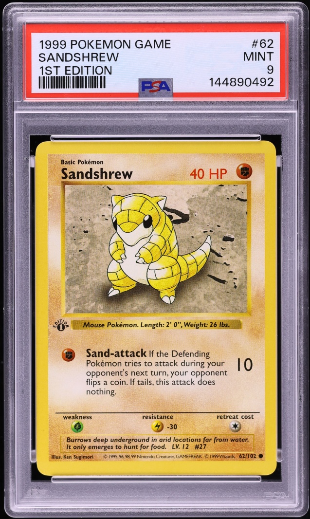 1999 Pokemon Game 1st Edition Sandshrew #62 PSA 9 MINT