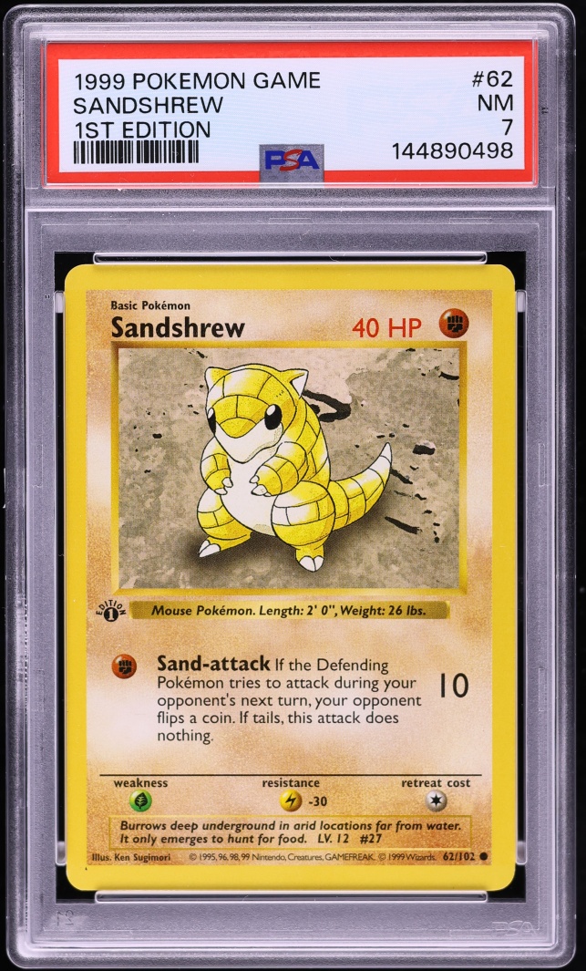 1999 Pokemon Game 1st Edition Sandshrew #62 PSA 7 NRMT