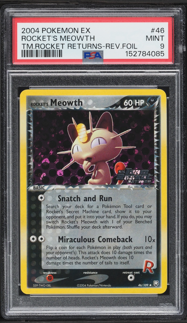 2004 Pokemon EX Team Rocket Returns Reverse Holo Rocket's Meowth #46 PSA 9 MINT