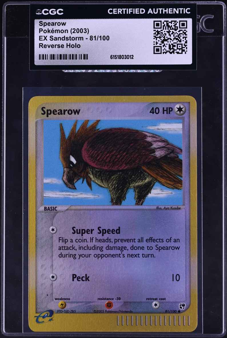 2003 Pokemon EX Sandstorm Reverse Holo Spearow #81 CGC AUTH