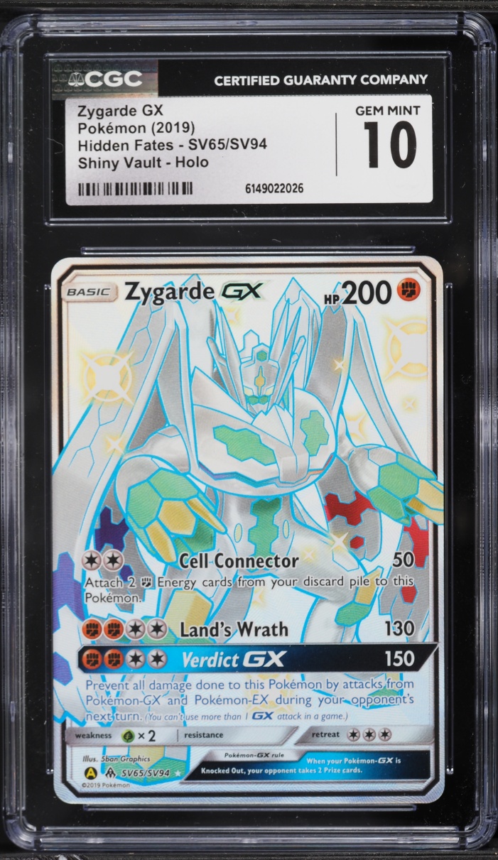 2019 Pokemon Sun & Moon Hidden Fates Vault Full Art Shiny Zygarde GX #SV65 CGC 10 GEM MINT