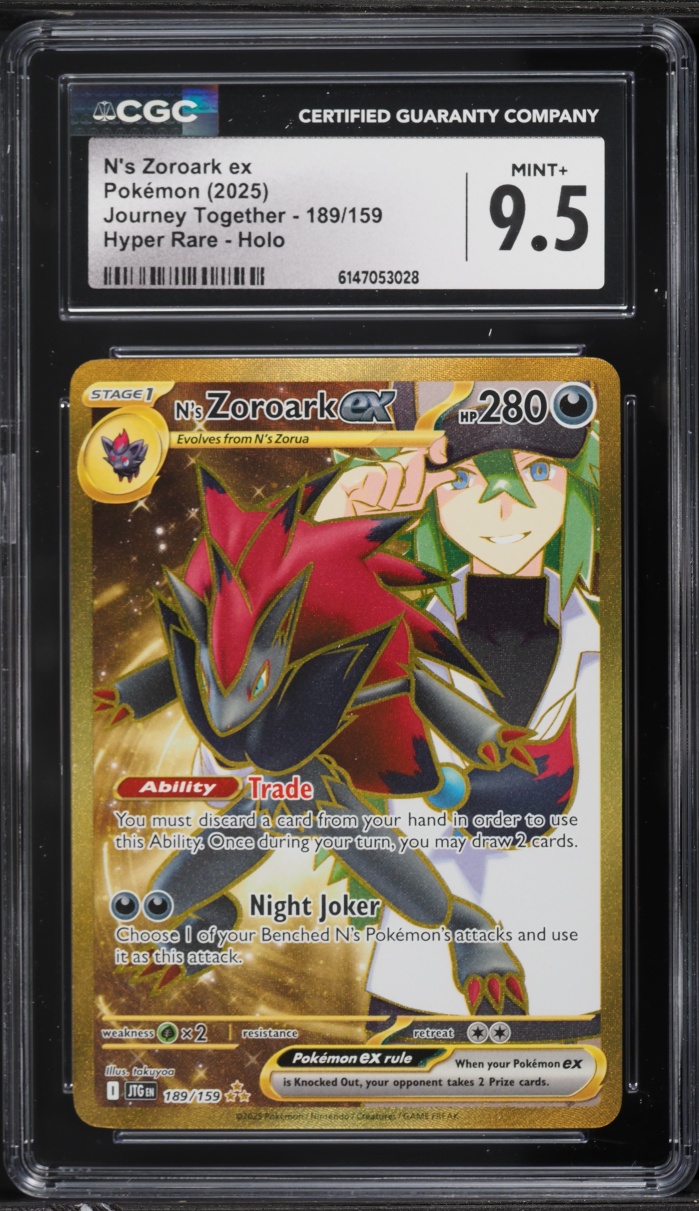 2025 Pokemon Scarlet & Violet Journey Together Gold Rare N's Zoroark ex #189 CGC 9.5 MINT+
