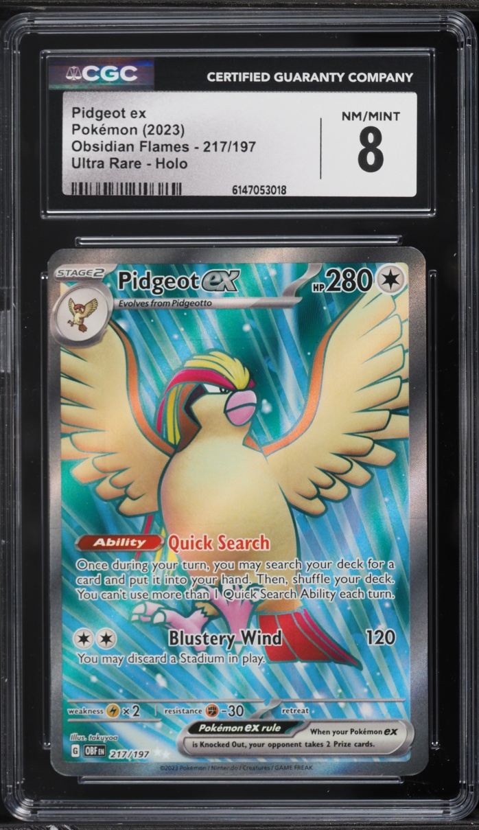 2023 Pokemon Scarlet & Violet Obsidian Flames Full Art Pidgeot EX #217 CGC 8 NM-MT