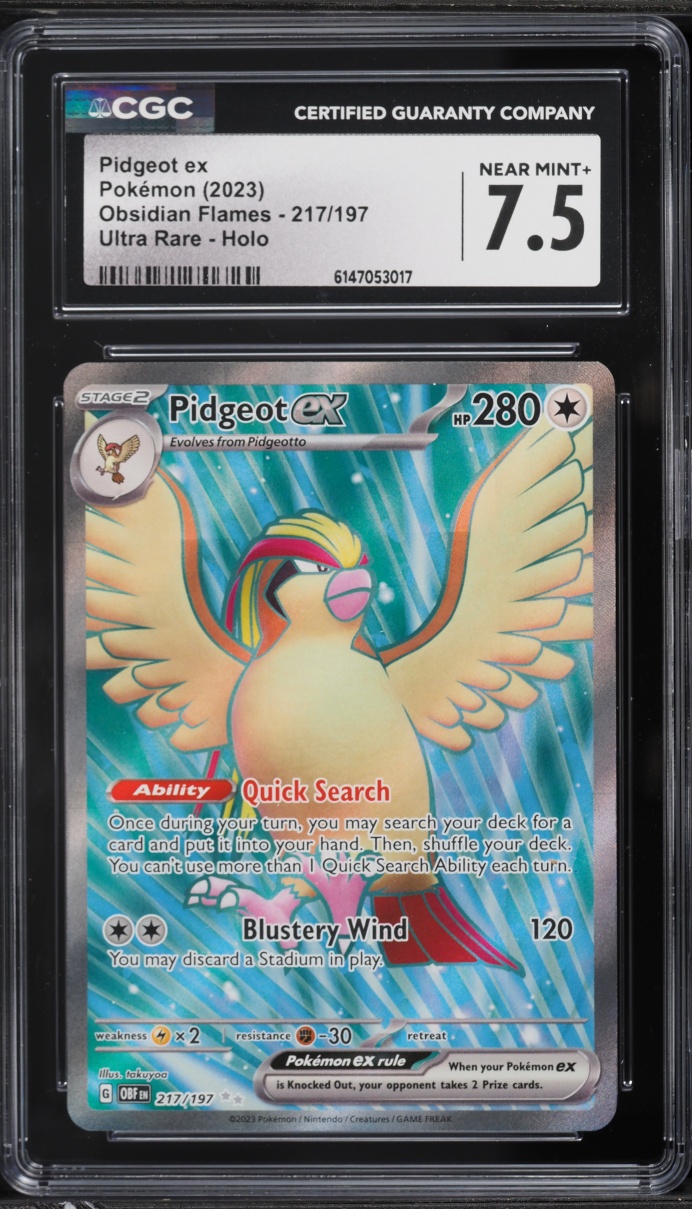 2023 Pokemon Scarlet & Violet Obsidian Flames Full Art Pidgeot EX #217 CGC 7.5 NRMT+