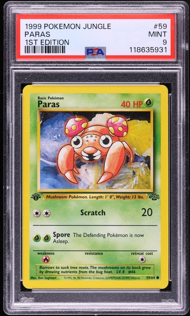 1999 Pokemon Jungle 1st Edition Paras #59 PSA 9 MINT