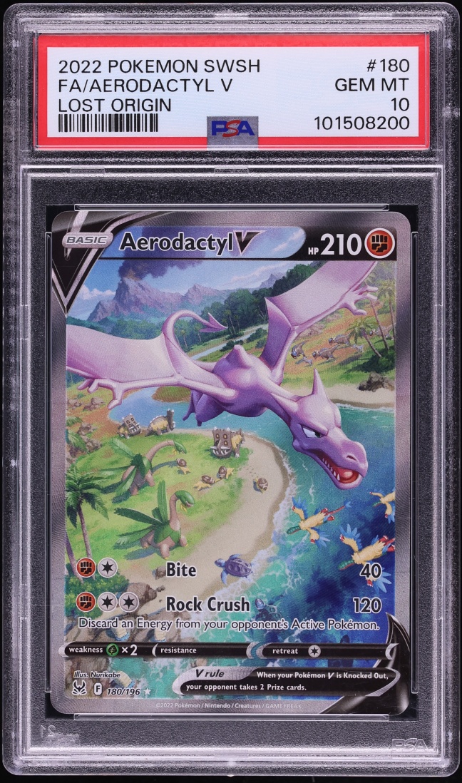 2022 Pokemon Sword & Shield Lost Origin Full Art Aerodactyl V #180 PSA 10 GEM MINT