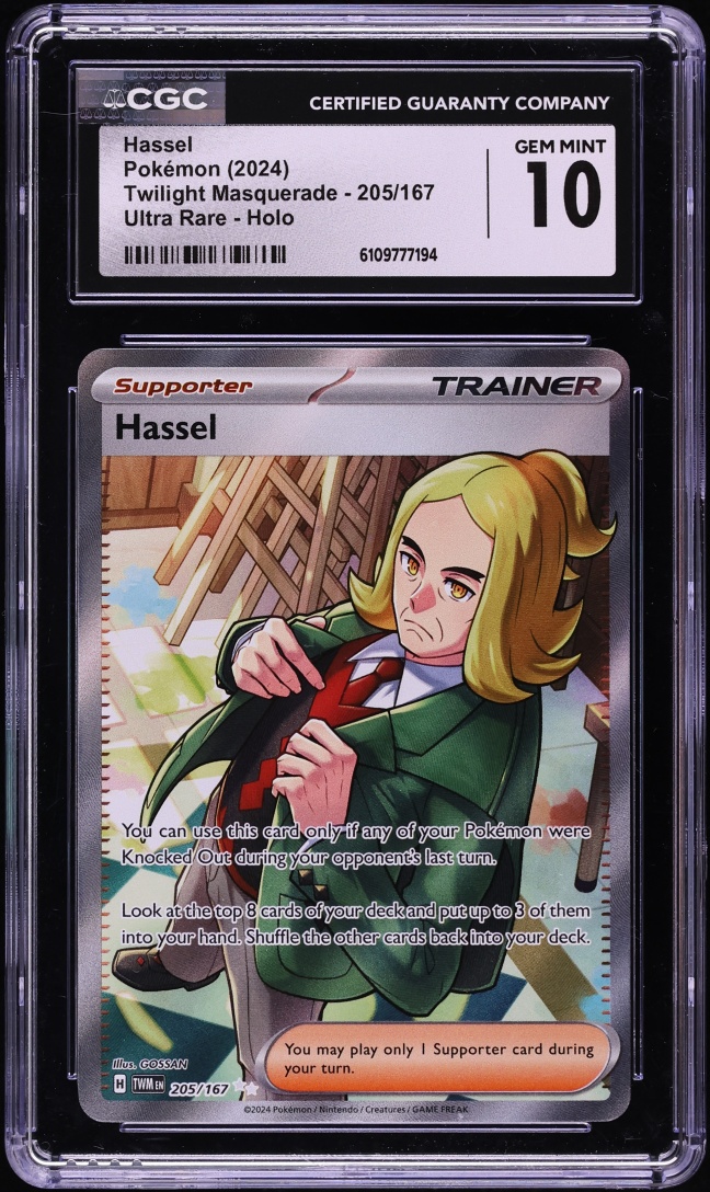 2024 Pokemon Scarlet & Violet Twilight Masquerade Full Art Hassel #205 CGC 10 GEM MINT
